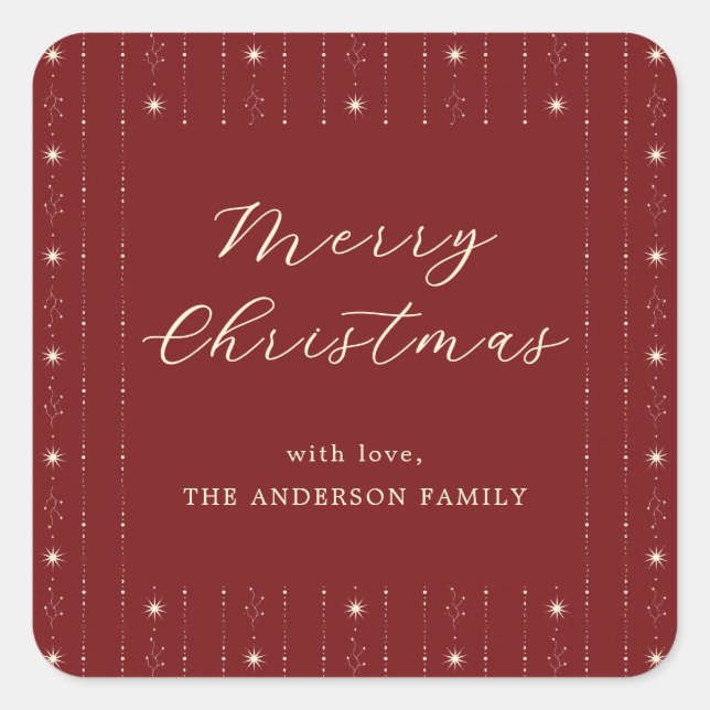 Red And Cream Stars Merry Christmas Square Sticker (Front)