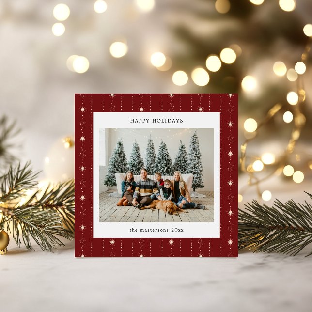 Red And Cream Stars Wallpaper Photo Holiday Card (Creator Uploaded)