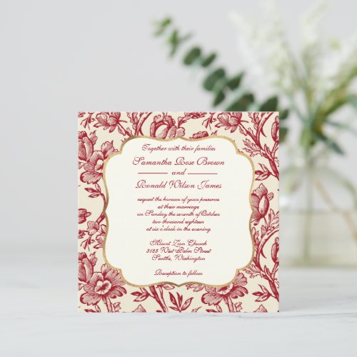 Red and Cream Tulips French Country Decor Wedding Invitation