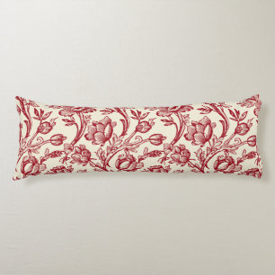 Red and Cream Tulips Toile - French Country Decor Body Pillow