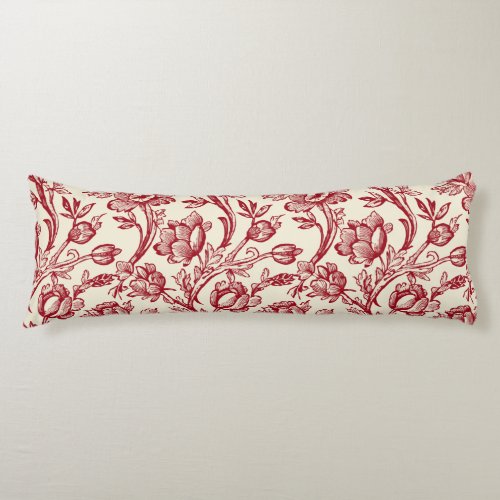 Red and Cream Tulips Toile _ French Country Decor Body Pillow