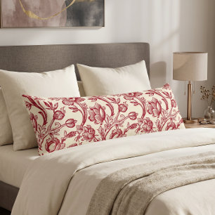 Red and Cream Tulips Toile - French Country Decor Body Pillow