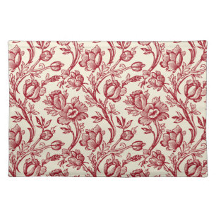 Red and Cream Tulips Toile - French Country Decor Cloth Placemat