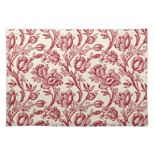 Red and Cream Tulips Toile _ French Country Decor Cloth Placemat