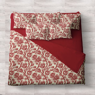 Red and Cream Tulips Toile - French Country Decor Duvet Cover