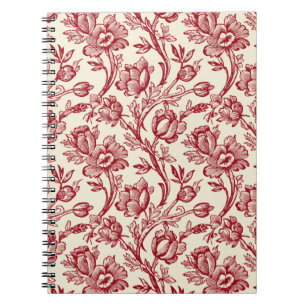 Red and Cream Tulips Toile - French Country Decor Notebook