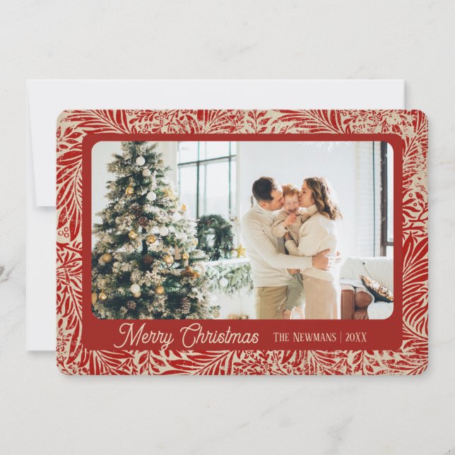 Red and Cream Vintage Holiday Card | landscape (Front)