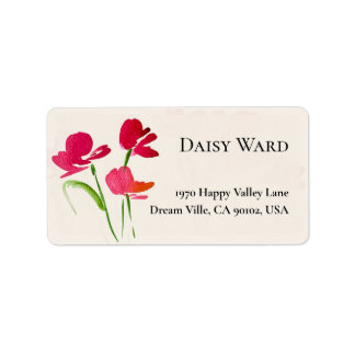 Red and Cream Watercolor Floral Address Labels