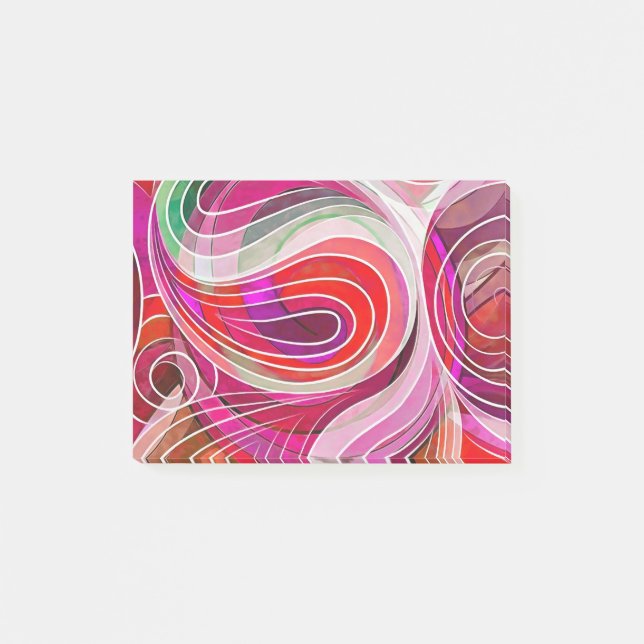 Red and Crimson Doodle With White Lines Post-it Notes (Front)