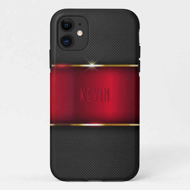 Red and dark gray faux metallic design Case-Mate iPhone case (Back)