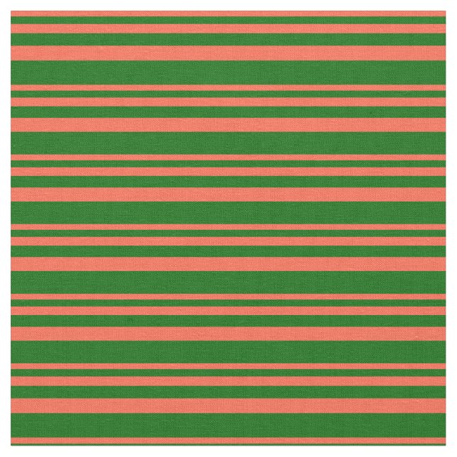 Red and Dark Green Colored Stripes Fabric (Close Up)
