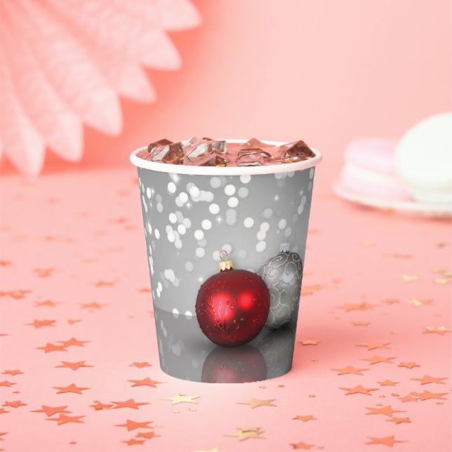 Red and Elegant Silver Christmas Ornaments Paper Cups (Insitu)