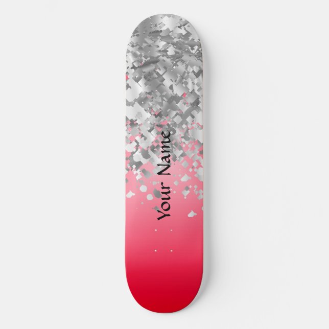 Red and faux glitter skateboard deck (Front)
