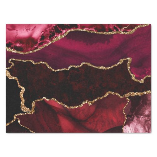 Red and Faux Gold Glitter Marble Agate Tissue Paper