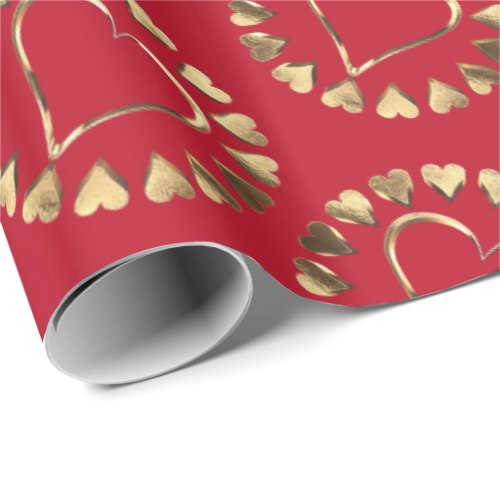 Red and Faux Gold Hearts Romantic Valentine Wrapping Paper