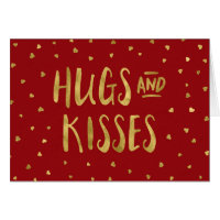 Red and Faux Gold Hugs & Kisses Hearts Valentine Card