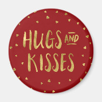 Red and Faux Gold Hugs & Kisses Hearts Valentine Magnet