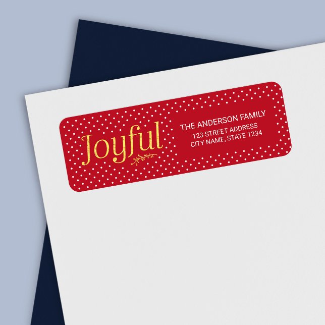 Red and Faux Gold Joyful Holiday Address Label (Creator Uploaded)