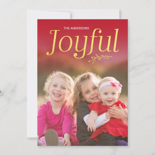 Red and Faux Gold Joyful Holiday Photo (Front)
