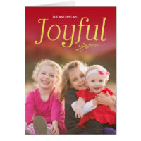Red and Faux Gold Joyful Holiday Photo Card