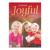 Red and Faux Gold Joyful Holiday Photo Magnetic Card