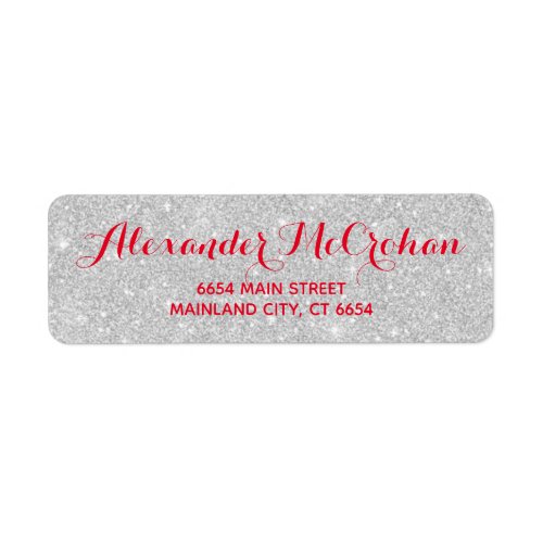 Red and Faux Silver Glitter Foil Return Address Label
