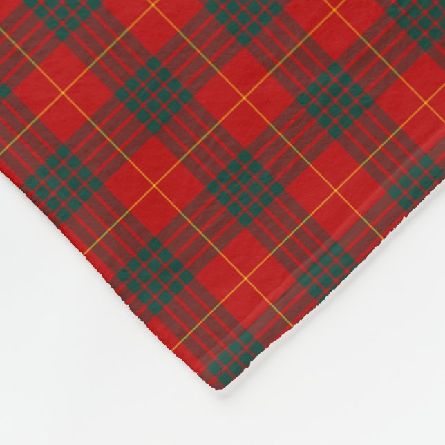 Red and Forest Green Cameron Clan Tartan Fleece Blanket (Corner)