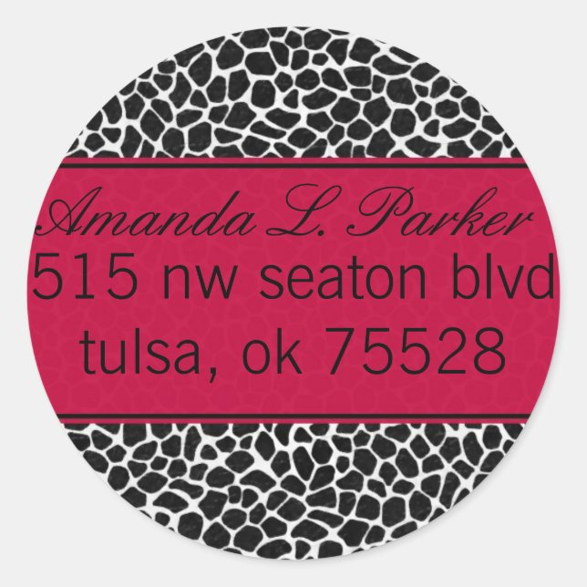 Red and Giraffe Print Classic Round Sticker (Front)