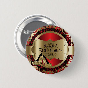 Red and Gold 00th Birthday with Gold High Heels Button