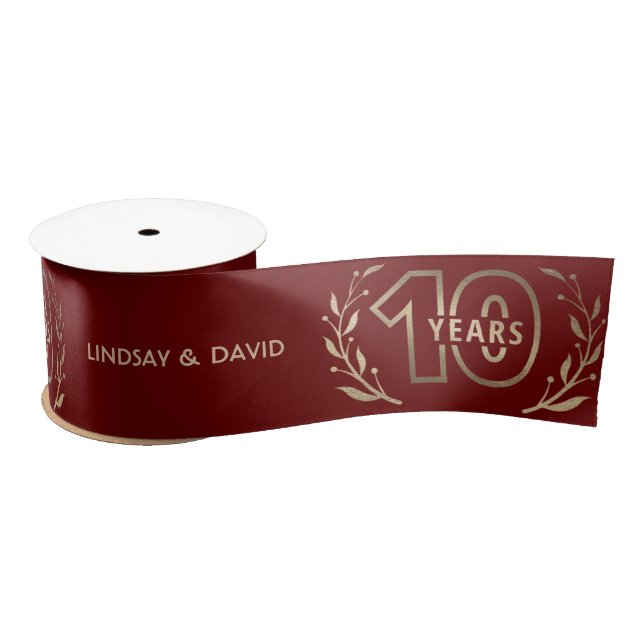 Red and Gold 10th Year Anniversary Satin Ribbon (Spool)