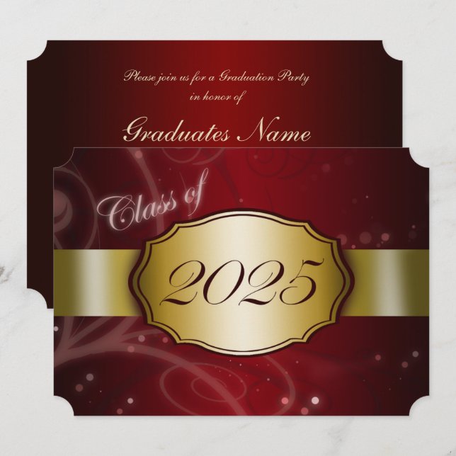 Red and Gold 2025 Graduation Party Invitation (Front/Back)