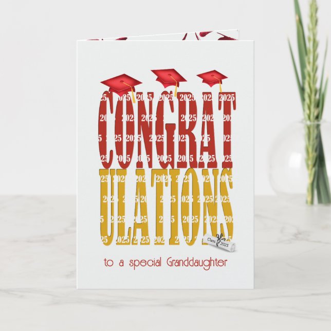 Red and Gold 2026 Graduation for Granddaughter Card (Front)