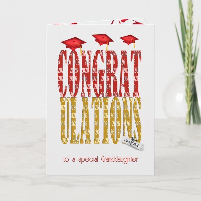 Red and Gold 2026 Graduation for Granddaughter Card (Front)