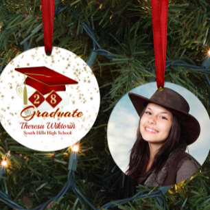 Red and Gold 20xx Graduate Photo Ceramic Ornament
