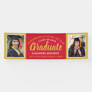 Red And Gold 2 Photo Congratulations Graduation Banner