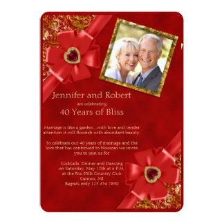 Red and Gold 40th Wedding Anniversary Invitation