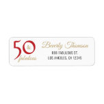 Red and Gold 50 and Fabulous 50th Birthday Script Label