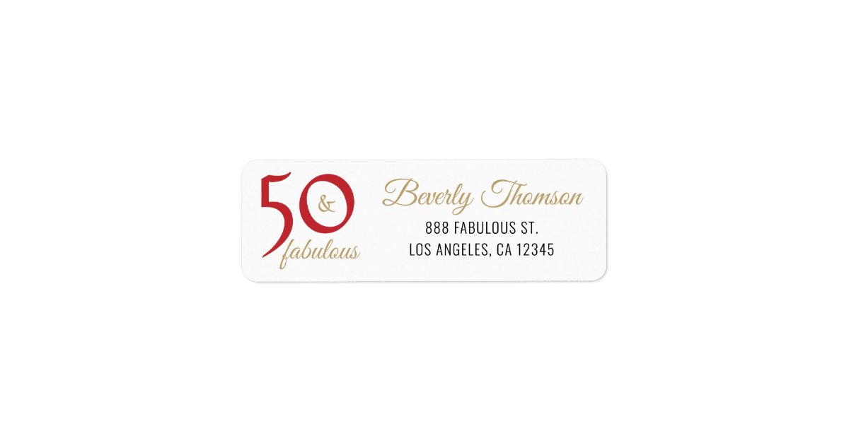 50th Script Red and Gold 50 and Fabulous 50th Birthday Script Label | Zazzle