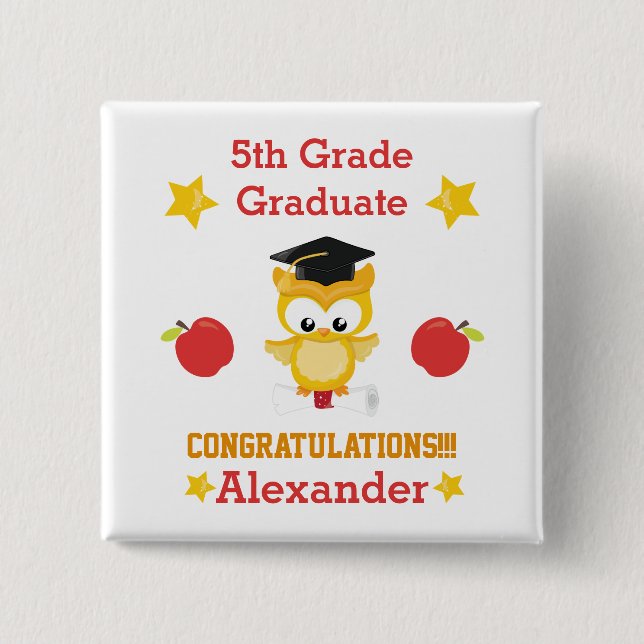 Red and Gold 5th grade graduate Button (Front)