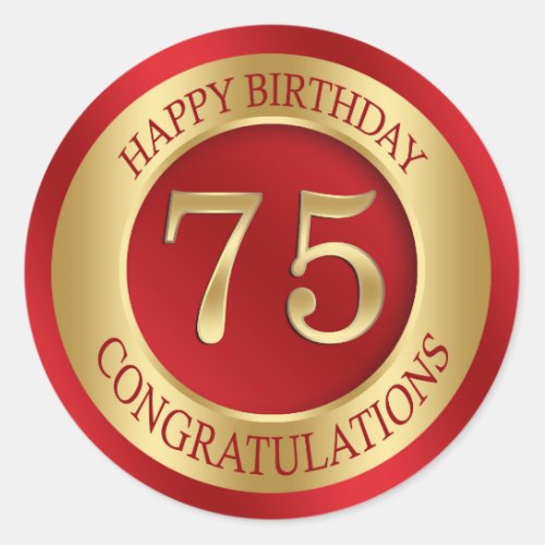 Red and gold 75th Birthday Classic Round Sticker