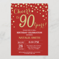 Red and Gold 90th Birthday Diamond Invitation