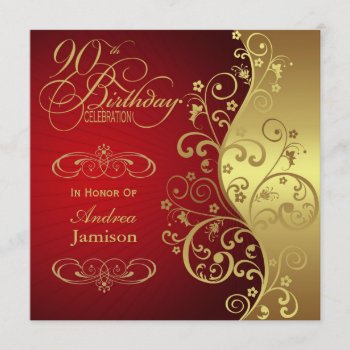 Red And Gold 90th Birthday Party Invitation by NightSweatsDiva at Zazzle
