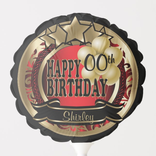 Red and Gold Abstract 00th Birthday Star Balloon (Front)