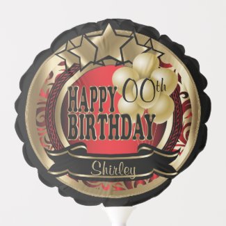 Red and Gold Abstract 00th Birthday Star Balloon