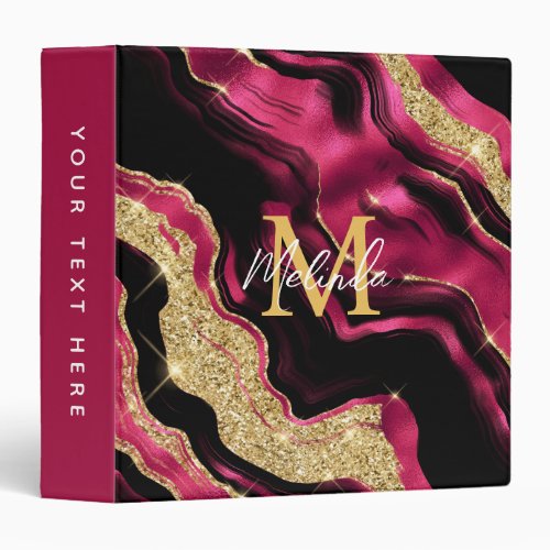 Red and Gold Abstract Agate 3 Ring Binder