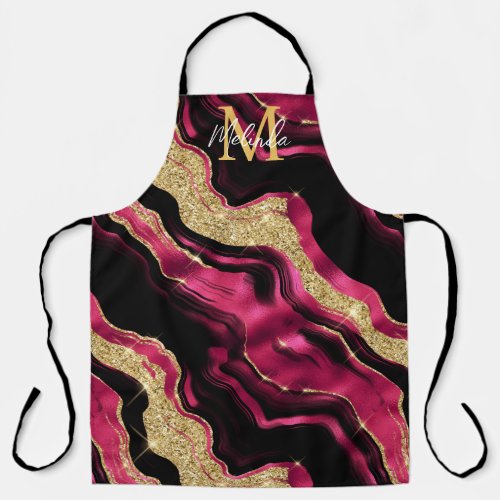 Red and Gold Abstract Agate Apron