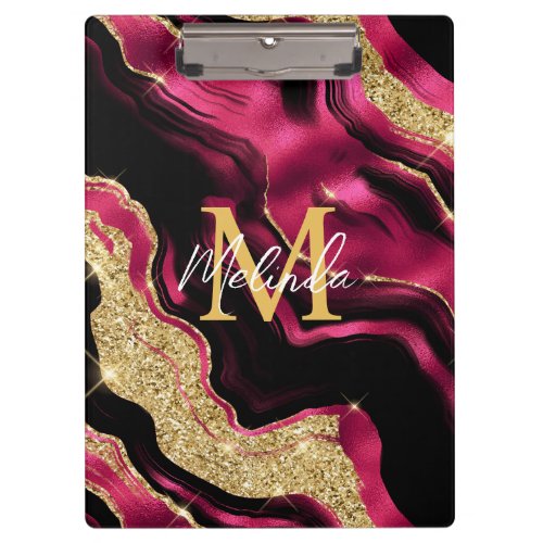 Red and Gold Abstract Agate Clipboard