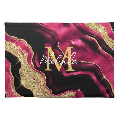 Red and Gold Abstract Agate Cloth Placemat