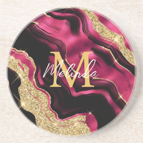 Red and Gold Abstract Agate Coaster