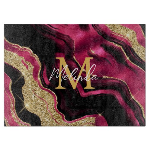 Red and Gold Abstract Agate Cutting Board